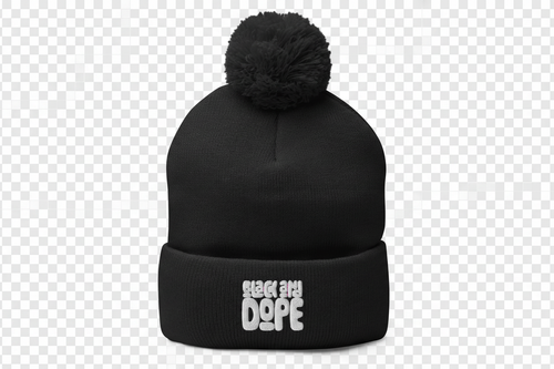 Black and Dope Pom-Pom Beanie - No Background